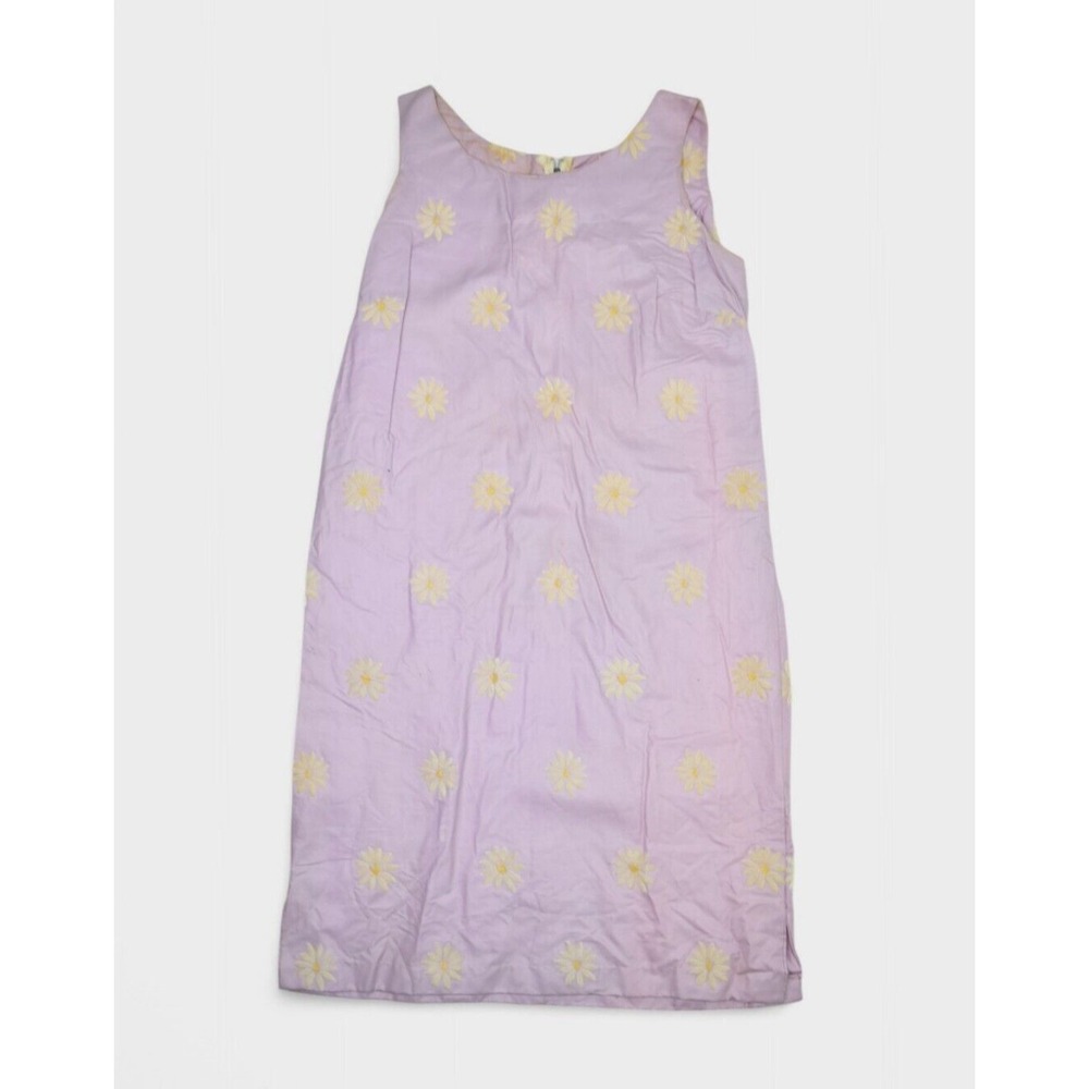 Vintage 60s Dress Womens Medium Purple Lilac Floral Day Summer Midi Sleeveless